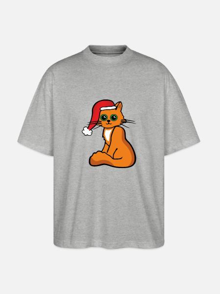 Cute christmas kitten, cat - Stanley/Stella Oversized Unisex Organic T-shirt Blaster 2.0 - heather grey