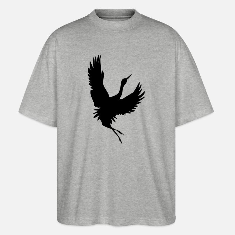 Kranich-Schattenfigur - Stanley/Stella Oversized Unisex Bio T-Shirt Blaster 2.0 - Grau meliert