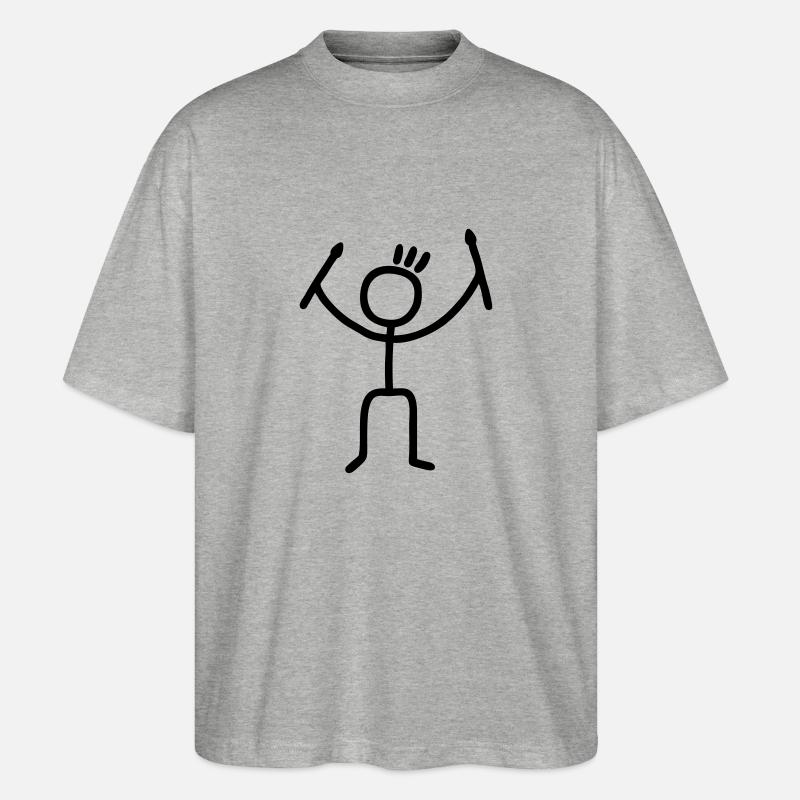 Strichmännchen mit Drumsticks - Stanley/Stella Oversized Unisex Bio T-Shirt Blaster 2.0 - Grau meliert