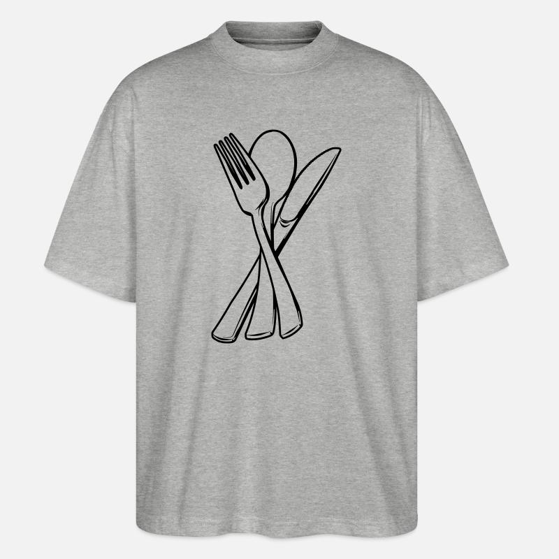 Messer, Gabel und Löffel transparent - Stanley/Stella Oversized Unisex Bio T-Shirt Blaster 2.0 - Grau meliert