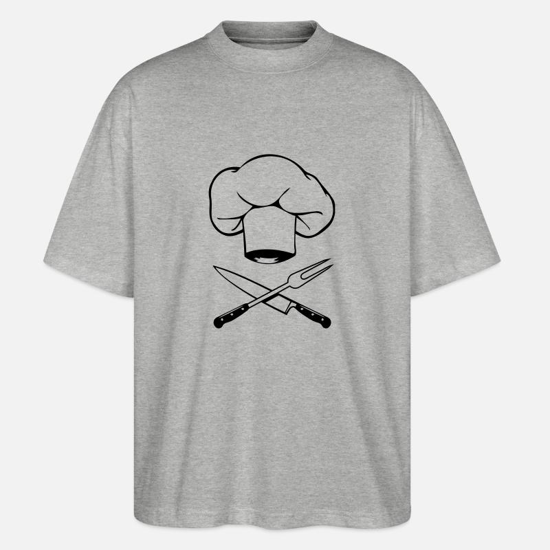kochen kochmütze messer gabel design - Stanley/Stella Oversized Unisex Bio T-Shirt Blaster 2.0 - Grau meliert