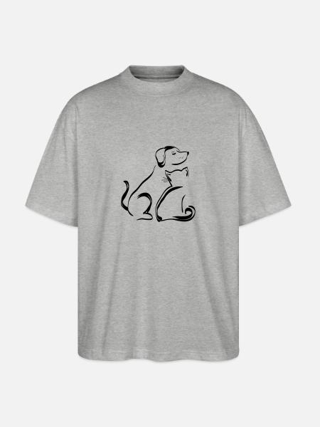 Dog & Cat Outline Black - Stanley/Stella Oversized Unisex Organic T-shirt Blaster 2.0 - heather grey
