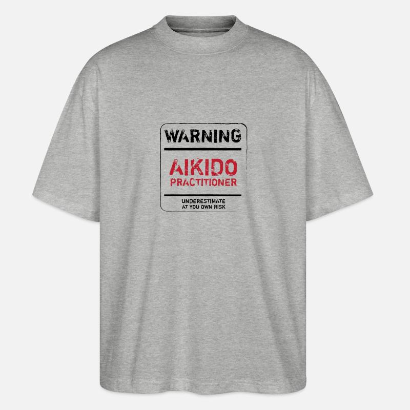 WARNING AIKIDO PRACTITIONER - AIKIDO T-Shirt - Stanley/Stella Oversized Unisex Bio T-Shirt Blaster 2.0 - Grau meliert