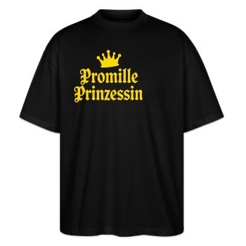 Promille Prinzessin, Feierlaune, Party Shirt - Stanley/Stella Oversized Unisex Bio T-Shirt Blaster 2.0 - Schwarz - Vorne - Alina (178cm) & Michal (187cm)