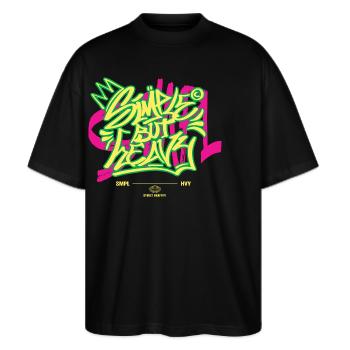 Streetwear Urban Graffiti - Stanley/Stella Oversized Unisex Bio T-Shirt Blaster 2.0 - Schwarz - Vorne - Alina (178cm) & Michal (187cm)