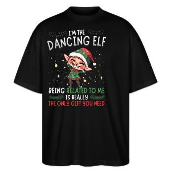 I'm the Dancing Elf - Partnerlook Weihnachten - Stanley/Stella Oversized Unisex Bio T-Shirt Blaster 2.0 - Schwarz - Vorne - Alina (178cm) & Michal (187cm)