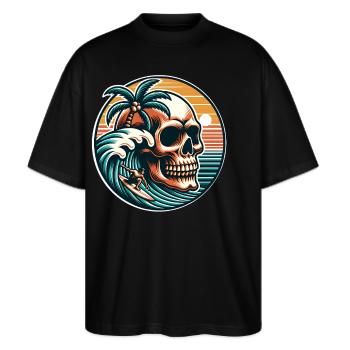 Surfen Surfer skull - Stanley/Stella Oversized Unisex Bio T-Shirt Blaster 2.0 - Schwarz - Vorne - Alina (178cm) & Michal (187cm)