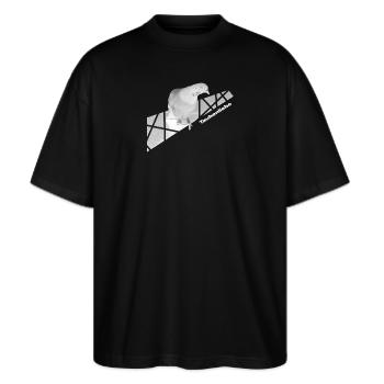 Taubenliebe - Stanley/Stella Oversized Unisex Bio T-Shirt Blaster 2.0 - Schwarz - Vorne - Alina (178cm) & Michal (187cm)