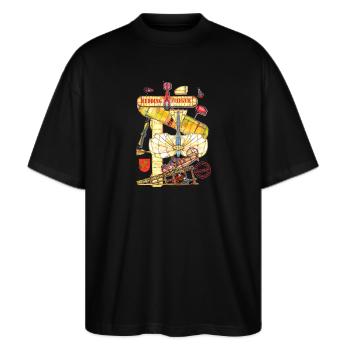 WEDDING FLIEGER - Stanley/Stella Oversized Unisex Bio T-Shirt Blaster 2.0 - Schwarz - Vorne - Alina (178cm) & Michal (187cm)