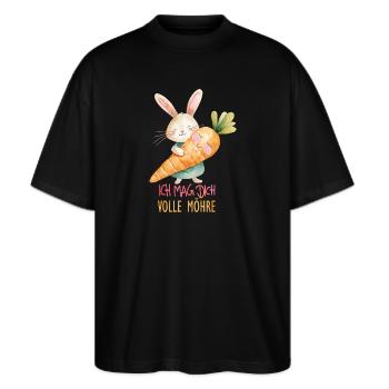 Ich mag Dich volle Möhre - Stanley/Stella Oversized Unisex Bio T-Shirt Blaster 2.0 - Schwarz - Vorne - Alina (178cm) & Michal (187cm)