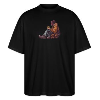 Homeless Owner Oversize Tee - Stanley/Stella Oversized Unisex Bio T-Shirt Blaster 2.0 - Schwarz - Vorne - Alina (178cm) & Michal (187cm)