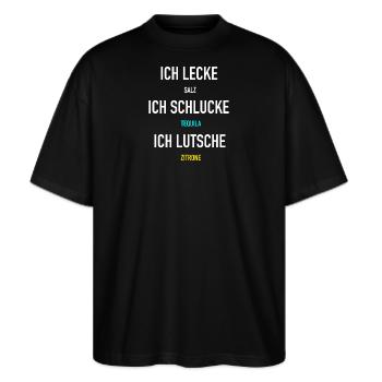 Ich lecke Salz Tequila - Stanley/Stella Oversized Unisex Bio T-Shirt Blaster 2.0 - Schwarz - Vorne - Alina (178cm) & Michal (187cm)