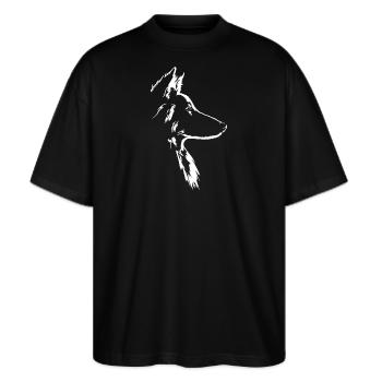 Langhaar Collie Hunde Hund Silhouette Wilsigns - Stanley/Stella Oversized Unisex Bio T-Shirt Blaster 2.0 - Schwarz - Vorne - Alina (178cm) & Michal (187cm)