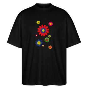 flower power 03 runder - Stanley/Stella Oversized Unisex Bio T-Shirt Blaster 2.0 - Schwarz - Vorne - Alina (178cm) & Michal (187cm)