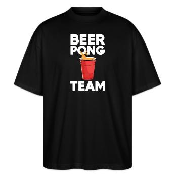 Beerpong Bierpong Bier Pong Team - Stanley/Stella Oversized Unisex Bio T-Shirt Blaster 2.0 - Schwarz - Vorne - Alina (178cm) & Michal (187cm)