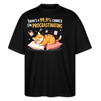 Lazy Cat Sarkastischer Humor - Stanley/Stella Oversized Unisex Bio T-Shirt Blaster 2.0 - Schwarz - Vorne - Alina (178cm) & Michal (187cm)
