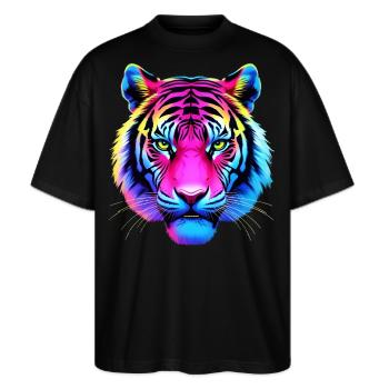 Neon Tiger - Stanley/Stella Oversized Unisex Bio T-Shirt Blaster 2.0 - Schwarz - Vorne - Alina (178cm) & Michal (187cm)