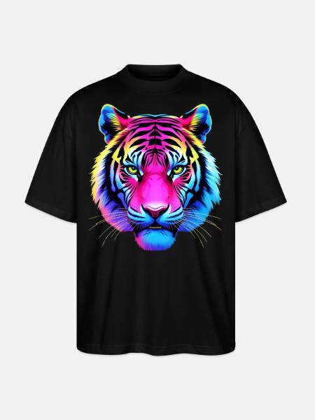Neon Tiger - Stanley/Stella Oversized Unisex Bio T-Shirt Blaster 2.0 - Schwarz