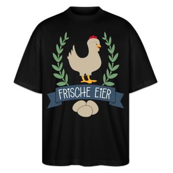 Frische Eier - Stanley/Stella Oversized Unisex Bio T-Shirt Blaster 2.0 - Schwarz - Vorne - Alina (178cm) & Michal (187cm)