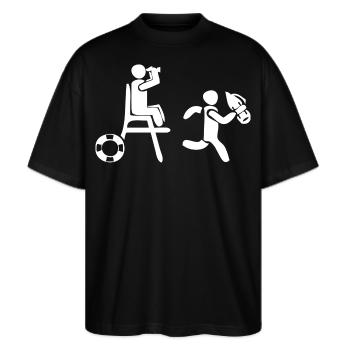 Rettungsschwimmer - Stanley/Stella Oversized Unisex Bio T-Shirt Blaster 2.0 - Schwarz - Vorne - Alina (178cm) & Michal (187cm)