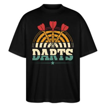 Dart Darts Dartspieler Darten - Stanley/Stella Oversized Unisex Bio T-Shirt Blaster 2.0 - Schwarz - Vorne - Alina (178cm) & Michal (187cm)