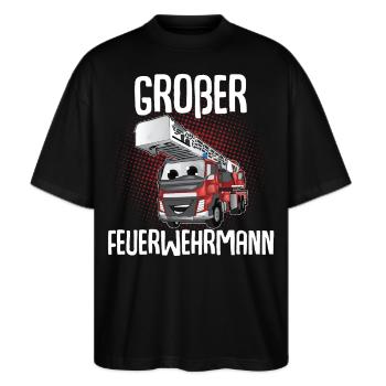 Großer Bruder Großer Feuerwehrmann - Stanley/Stella Oversized Unisex Bio T-Shirt Blaster 2.0 - Schwarz - Vorne - Alina (178cm) & Michal (187cm)