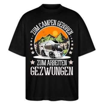 Camping Camper Campen - Stanley/Stella Oversized Unisex Bio T-Shirt Blaster 2.0 - Schwarz - Vorne - Alina (178cm) & Michal (187cm)