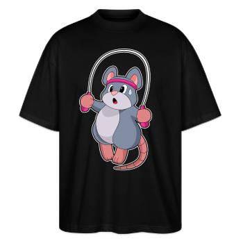 Maus Seilspringen Springseil Fitness - Stanley/Stella Oversized Unisex Bio T-Shirt Blaster 2.0 - Schwarz - Vorne - Alina (178cm) & Michal (187cm)