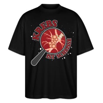 Krebs ist Scheiße Motiv für Gesundheit & Hoffnung - Stanley/Stella Oversized Unisex Bio T-Shirt Blaster 2.0 - Schwarz - Vorne - Alina (178cm) & Michal (187cm)