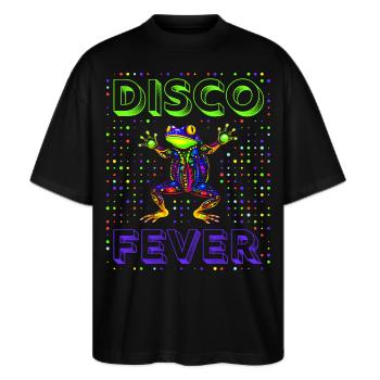 Frog Disco Fever - Stanley/Stella Oversized Unisex Bio T-Shirt Blaster 2.0 - Schwarz - Vorne - Alina (178cm) & Michal (187cm)