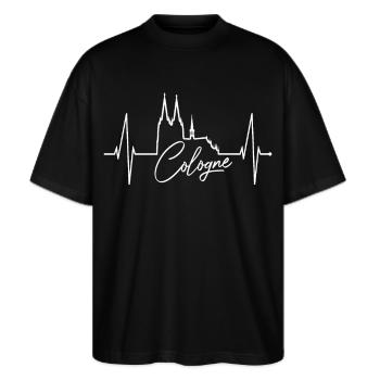 Köln Skyline Herzschlag Herz Kölsch Liebe Kölner - Stanley/Stella Oversized Unisex Bio T-Shirt Blaster 2.0 - Schwarz - Vorne - Alina (178cm) & Michal (187cm)
