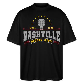 Nashville Tennessee Music | Farben änderbar - Stanley/Stella Oversized Unisex Bio T-Shirt Blaster 2.0 - Schwarz - Vorne - Alina (178cm) & Michal (187cm)
