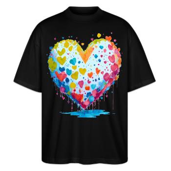 ich schenke dir meine Herz - Stanley/Stella Oversized Unisex Bio T-Shirt Blaster 2.0 - Schwarz - Vorne - Alina (178cm) & Michal (187cm)