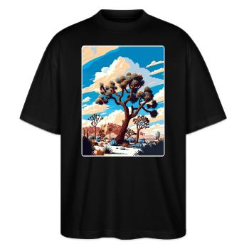 Joshua Tree Nationalpark Kalifornien Reiseposter - Stanley/Stella Oversized Unisex Bio T-Shirt Blaster 2.0 - Schwarz - Vorne - Alina (178cm) & Michal (187cm)
