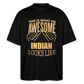 Indien Indien Indien - Stanley/Stella Oversized Unisex Bio T-Shirt Blaster 2.0 - Schwarz - Vorne - Alina (178cm) & Michal (187cm)