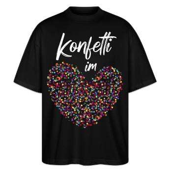 Stimmung Konfetti Fasching Karneval Silvester - Stanley/Stella Oversized Unisex Bio T-Shirt Blaster 2.0 - Schwarz - Vorne - Alina (178cm) & Michal (187cm)