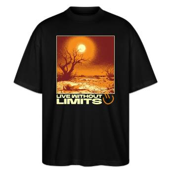 Live Without Limits – Surreal Desert Scene - Stanley/Stella Oversized Unisex Bio T-Shirt Blaster 2.0 - Schwarz - Vorne - Alina (178cm) & Michal (187cm)