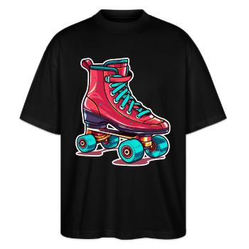 Rollerskates Grafik - Stanley/Stella Oversized Unisex Bio T-Shirt Blaster 2.0 - Schwarz - Vorne - Alina (178cm) & Michal (187cm)