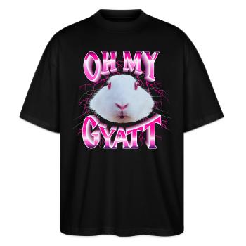 Oh My Gyatt – Kaninchen mit Power - Stanley/Stella Oversized Unisex Bio T-Shirt Blaster 2.0 - Schwarz - Vorne - Alina (178cm) & Michal (187cm)
