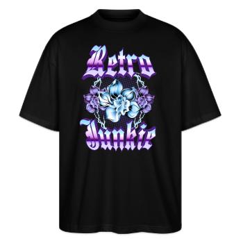 Retro Junkie – 90s Gothic Blumenstil - Stanley/Stella Oversized Unisex Bio T-Shirt Blaster 2.0 - Schwarz - Vorne - Alina (178cm) & Michal (187cm)