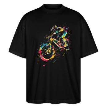 Mountainbiken - Stanley/Stella Oversized Unisex Bio T-Shirt Blaster 2.0 - Schwarz - Vorne - Alina (178cm) & Michal (187cm)