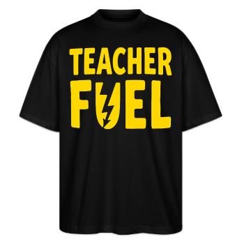 Teacher Fuel - Stanley/Stella Oversized Unisex Bio T-Shirt Blaster 2.0 - Schwarz - Vorne - Alina (178cm) & Michal (187cm)