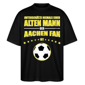 Alter Mann - Aachen Fußball Fan | Retro Vintage - Stanley/Stella Oversized Unisex Bio T-Shirt Blaster 2.0 - Schwarz - Vorne - Alina (178cm) & Michal (187cm)