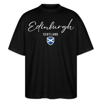 Edinburgh, Schottland, elegantes Design Edinburgh - Stanley/Stella Oversized Unisex Bio T-Shirt Blaster 2.0 - Schwarz - Vorne - Alina (178cm) & Michal (187cm)