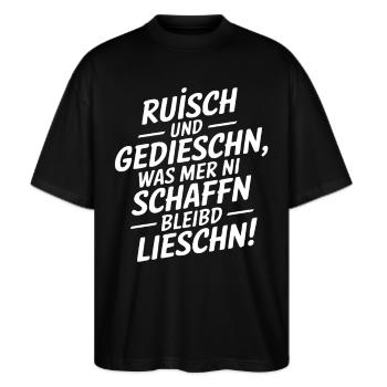 Sächsischer Dialekt Spruch Sachsen - Stanley/Stella Oversized Unisex Bio T-Shirt Blaster 2.0 - Schwarz - Vorne - Alina (178cm) & Michal (187cm)