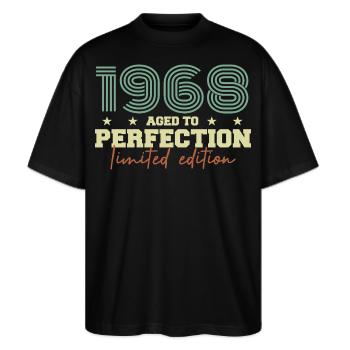1968 - Stanley/Stella Oversized Unisex Bio T-Shirt Blaster 2.0 - Schwarz - Vorne - Alina (178cm) & Michal (187cm)