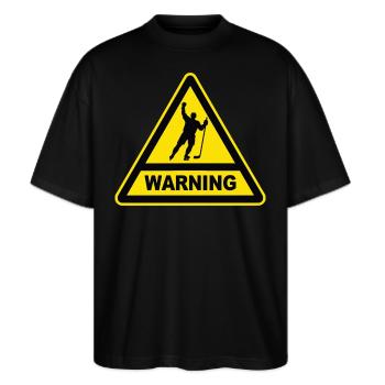 WARNING Eishockey Gefahr - Stanley/Stella Oversized Unisex Bio T-Shirt Blaster 2.0 - Schwarz - Vorne - Alina (178cm) & Michal (187cm)