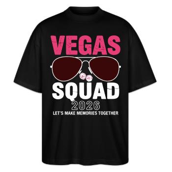 Vegas Squad 2026 Sonnenbrille - Stanley/Stella Oversized Unisex Bio T-Shirt Blaster 2.0 - Schwarz - Vorne - Alina (178cm) & Michal (187cm)