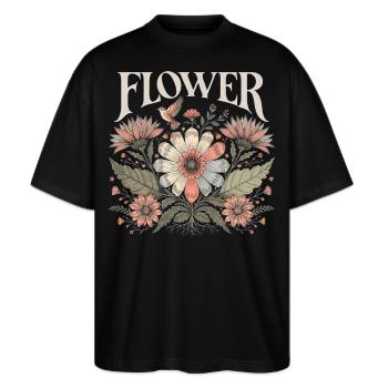 Flower Blumen Geschenk für Frauen und Mama - Stanley/Stella Oversized Unisex Bio T-Shirt Blaster 2.0 - Schwarz - Vorne - Alina (178cm) & Michal (187cm)