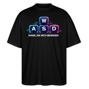 Dinge Die Mich Bewegen WASD PC Gamer - Stanley/Stella Oversized Unisex Bio T-Shirt Blaster 2.0 - Schwarz - Vorne - Alina (178cm) & Michal (187cm)